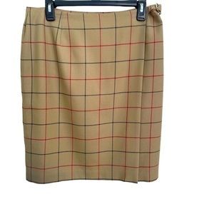 Liz Claiborne Tan Plaid Pencil Skirt with Red and Black Windowpane